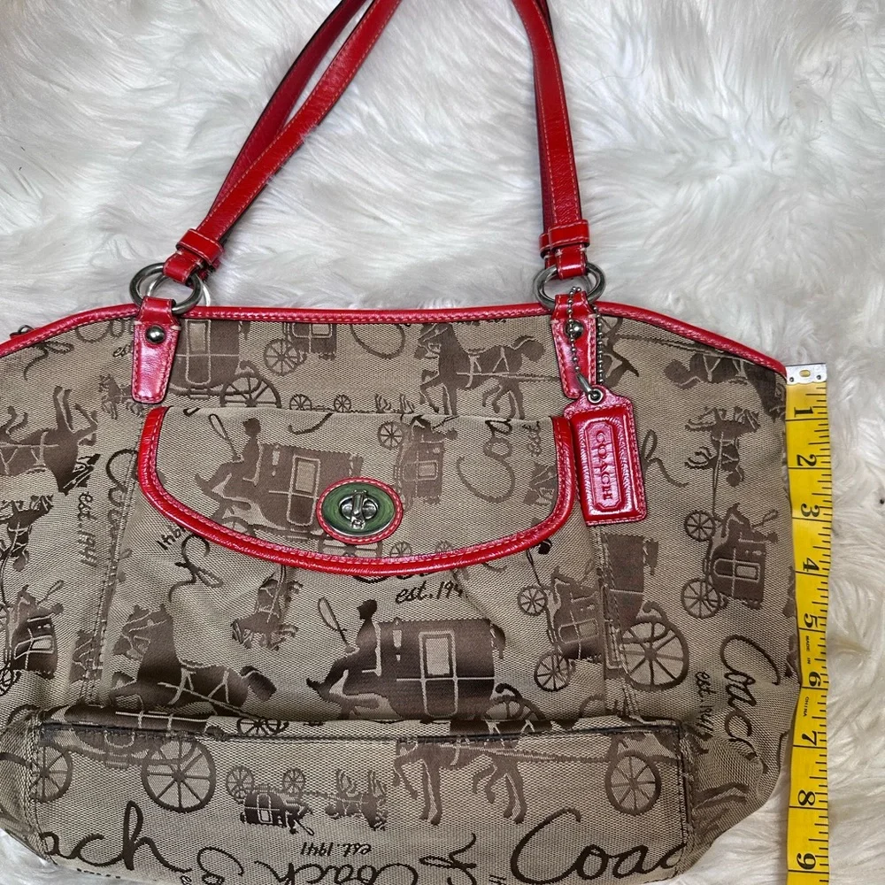 Coach Red and Brown Shoulder Bag with‎ horse and carriage Design vintage coach
